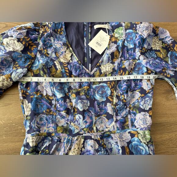 NWT Rachel Parcell Floral Linen Blend V-Neck Puff Sleeve Mini Dress Size 16 - Picture 11 of 13